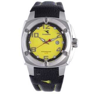 Diadora Mens Yellow Dial Black Leather Date Watch MSRP $200.00 Today