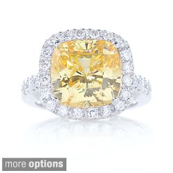 925 Sterling Silver Cushion Cut Cubic Zirconia Halo Set Cocktail Ring