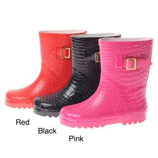 Henry Ferrera Girls Croco Embossed Rubber Rain Boots