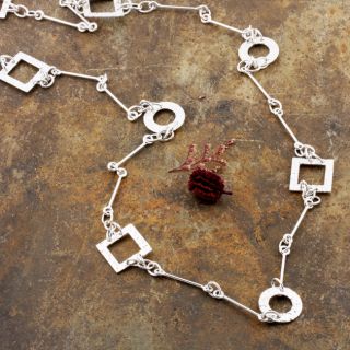 Sterling Silver Hammered Circles and Squares Necklace (Mexico
