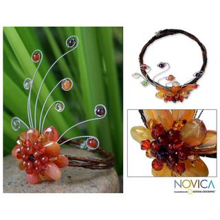 Chalcedony and Garnet Dream Flower Wrap Bracelet (Thailand