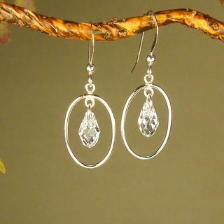 Jewelry by Dawn Oval Hoops With Crystal Moonlight Sterling Silver