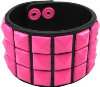Black Leather with Pink Pyramid Studded Bracelet Clothing