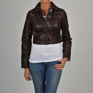 Apart Womens Brown Leather Cropped Jacket
