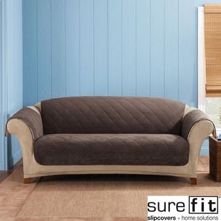 Sure Fit Reversible Quilted/Sherpa Chocolate Sofa Cover