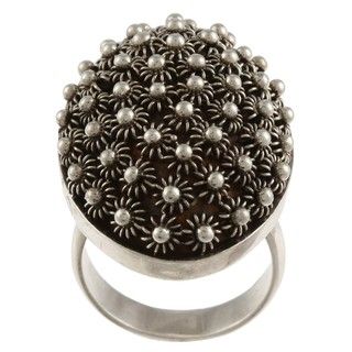 Lily B Sterling Silver Beaded Oval Starburst Ring
