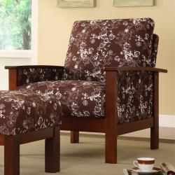 Hills Brown Floral Print Chair with Ottoman