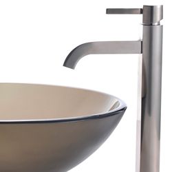 Kraus Frosted Glass Sink and Ramus Bathroom Faucet