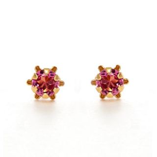 14k Yellow Gold Pink Tourmaline Birthstone Earrings