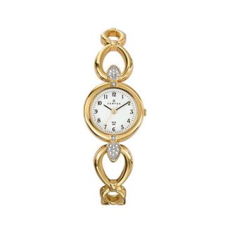 Certus Paris womens gold tone brass stones encrusted white dial watch