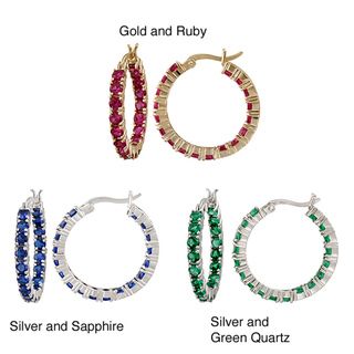 Glitzy Rocks 18k Gold over Silver Ruby Hoop Earrings