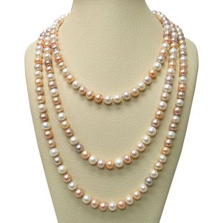 Multi colored Pink Freshwater Pearl 100 inch Endless Necklace (9 10 mm