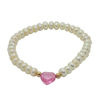Junior Jewels White Freshwater Pearl and Crystal Baby Bracelet (6 mm