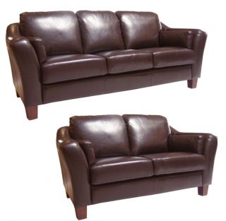 Avalon Chocolate Leather Sofa and Loveseat