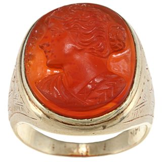 14k Yellow Gold Carved Agate Cameo Estate Ring