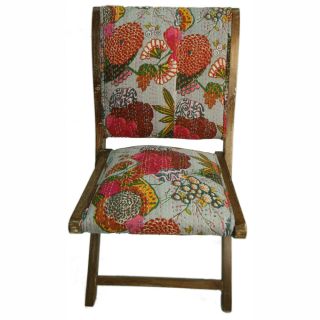 Handmade Bombay Floral Grey Upholstered Folding Chair
