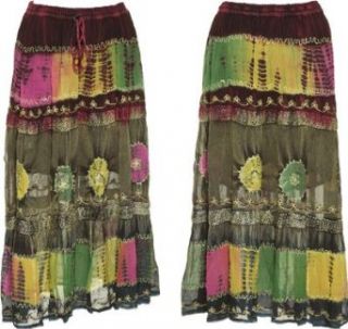 Embroidered Tie Dye Skirt W/ Drawstring Waist [165], MULTI Clothing