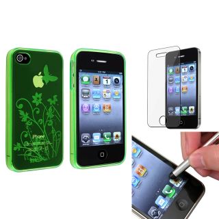 Green Butterfly TPU Case/ LCD Protector/ Stylus for Apple iPhone 4/ 4S
