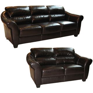 Dark Chocolate Brown Sofa and Loveseat Set