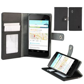 Deluxe Google Nexus 4 Black Wallet Stand Cover
