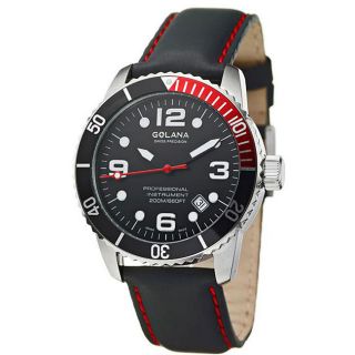 Golana Swiss Mens Aqua Pro 200 Steel Case Leather Strap Watch