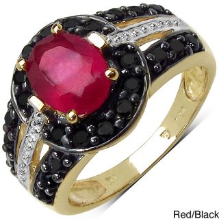 Malaika Yellow Gold Overlay Sterling Silver 2.46ctw Ruby and Black