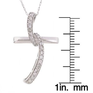 14k White Gold 1/3ct TDW Diamond Cross Necklace