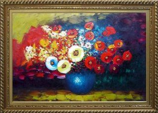 Red, Yellow and Blue Flowers Painting Oil Painting, with