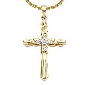 14K Yellow Gold Diamond Cross With 20 inch Chain