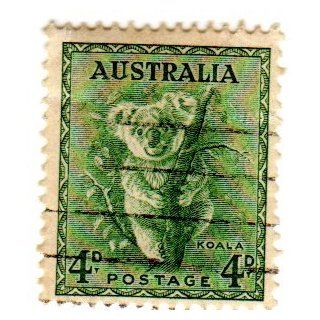 Australia One Single Used 4p Green Koala Stamp dated 1942 Scott #171