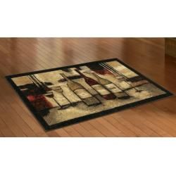 Wine And Glasses Brown Kitchen Rug (19 x 210)