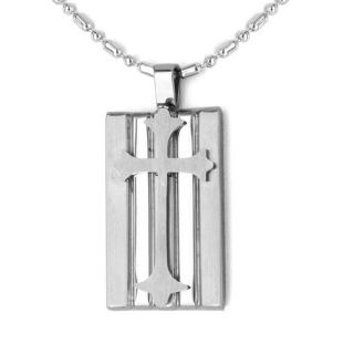 Stainless Steel Raised Cross Dog Tag Necklace