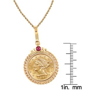 14k Gold Ruby and $2.50 Liberty Gold Piece Quarter Eagle Coin Necklace