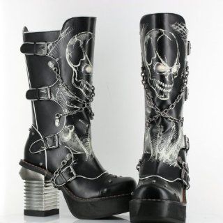 Metropolis Womens SPAWN Buckle and Chains Punk Skull Calf Boots