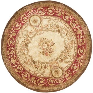 Handmade Aubusson Maisse Light Gold/ Red Wool Rug (6 Round) Today $