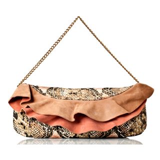 Vintage Reign Womens Leather Snake Embossed Ruffle Clutch