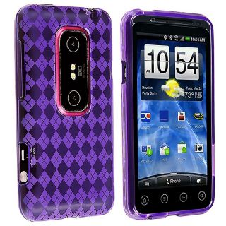 Purple Argyle TPU Rubber Case for HTC EVO 3D