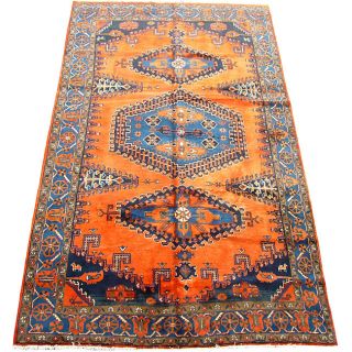 Persian Hamadan Orange/ Blue Rug (67 x 115)