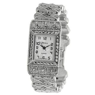 Geneva Platinum Womens Rhinestone accented Ornate Link Watch