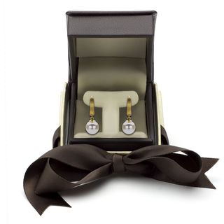 DaVonna 14k Gold White Cultured Pearl Leverback Earring with Gift Box