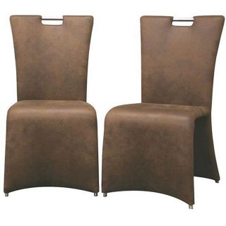 Brown Faux Suede Elegant Dining Chairs (Set of 2)