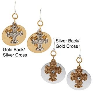 Vatican Two tone Crystal Cross Round Earrings by 1928 Jewelry