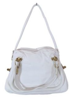 BESSO White Leather Luxury Italian Shoulder Bag Handbag
