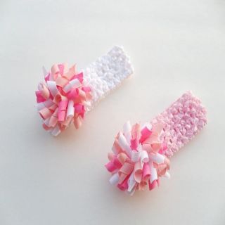 Bow Clippeez 2 Envy Crochet Pink/ White Headband and Curly Hair Clip