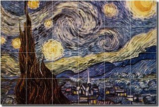 The Starry Night by Vincent van Gogh   Impressionist Art Ceramic Tile