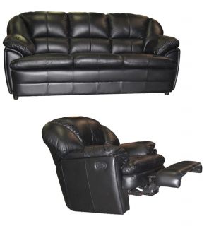 Black Leather Sofa and Reclining Rocking Chair Set