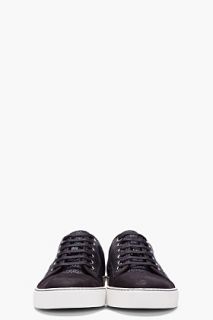 Lanvin Black Pebbled Patent And Suede Tennis Shoes for men