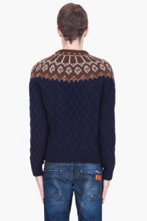 Sasquatchfabrix Navy And Brown Nordic Fisherman Knit for men