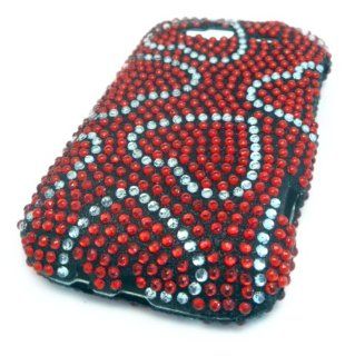 HTC Wildfire S Red Hearts Cute Bling Jewel Gem Case Cover