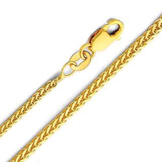 14K Yellow Gold 1mm Braided Square Wheat Chain Necklace